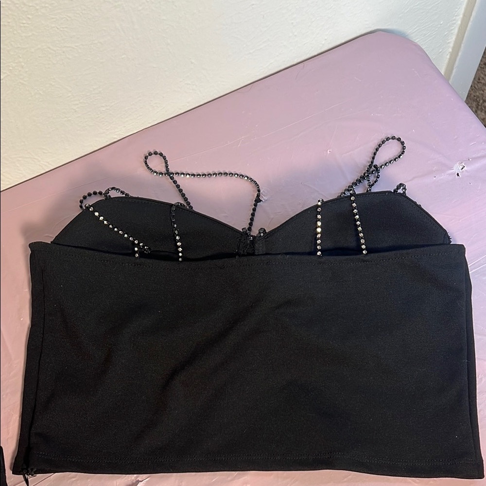 Black Rhinestone Bustiers Set - Picture 4 of 8